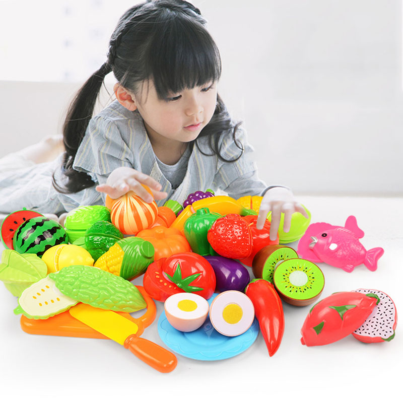 Play Kitchen Set - Children Fruit Cutting Toys and Vegetables